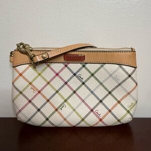 Coach Peyton Tattersall Multicolor Plaid Wristlet with leather trim - medium
